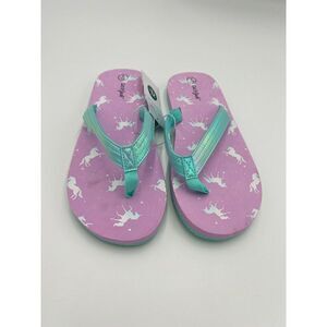 Brand New Cat‎ & Jack Unicorn Printed Flip Flop Size XL (6) Color Purple/White